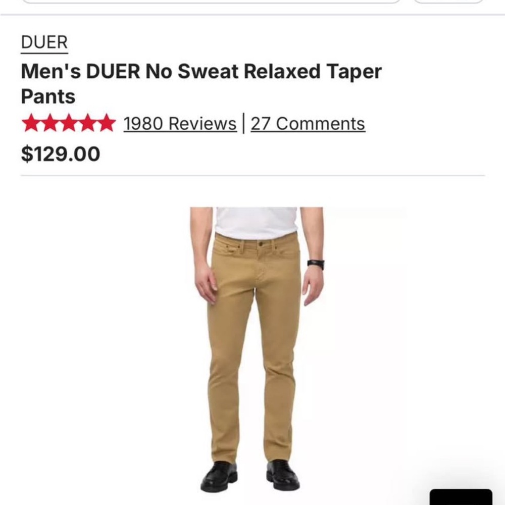 DUER Men's No Sweat Relaxed Taper Pants in Khaki